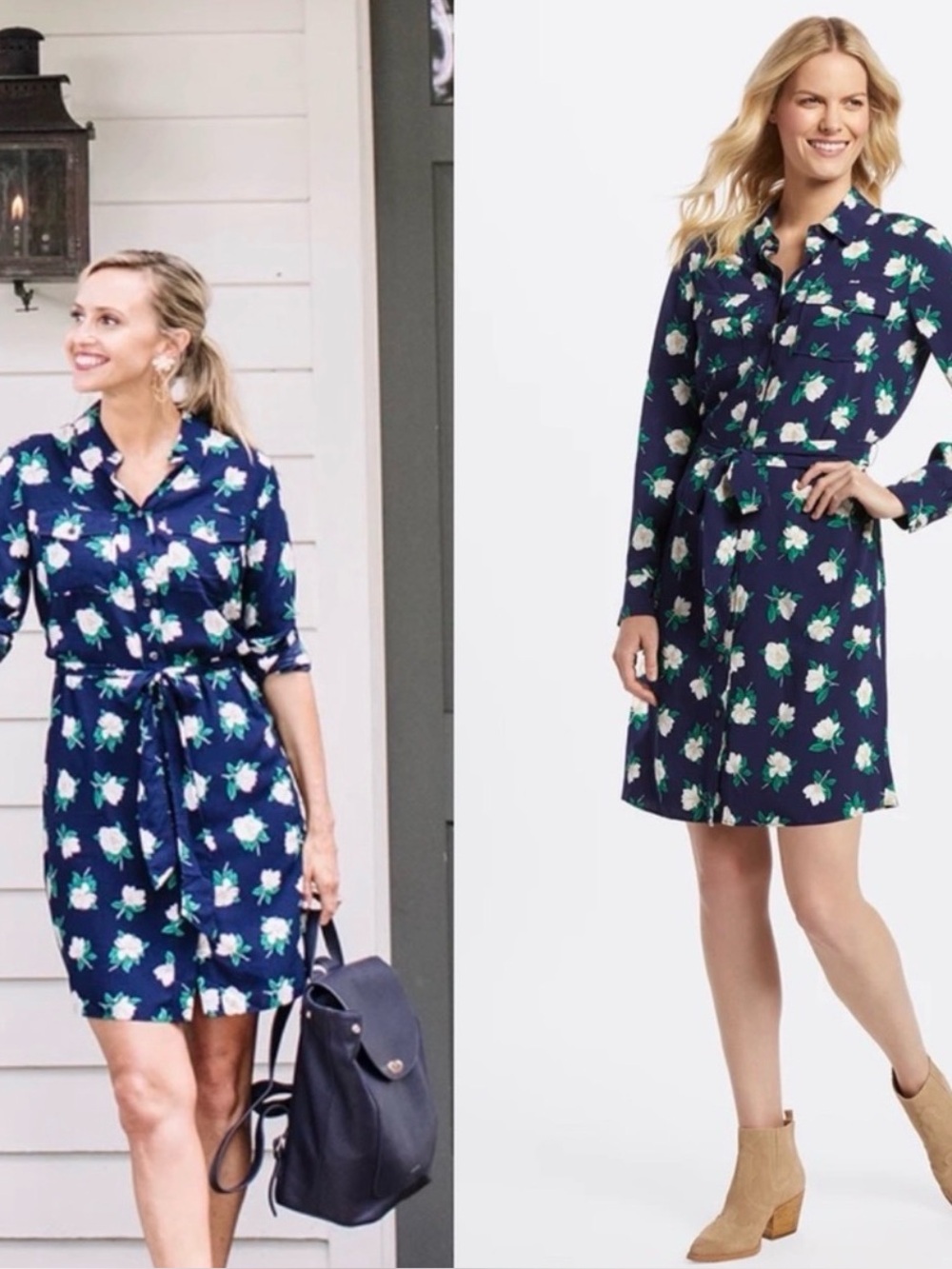 Draper James Navy Floral Long Sleeve Dress